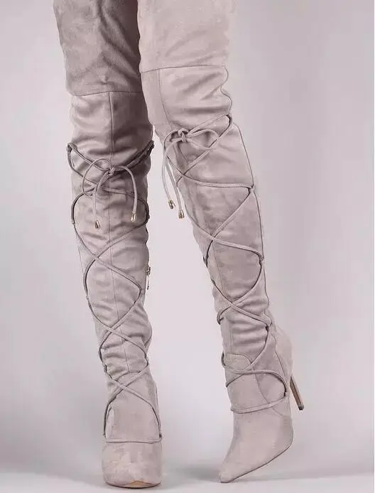 Лидер продаж Модные женские высокие сапоги из нубука пикантные с высоким