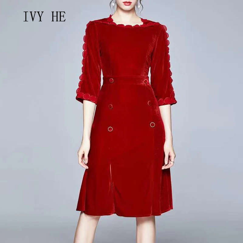 Женское бархатное платье средней длины IVY HE Элегантное Длинное винтажное
