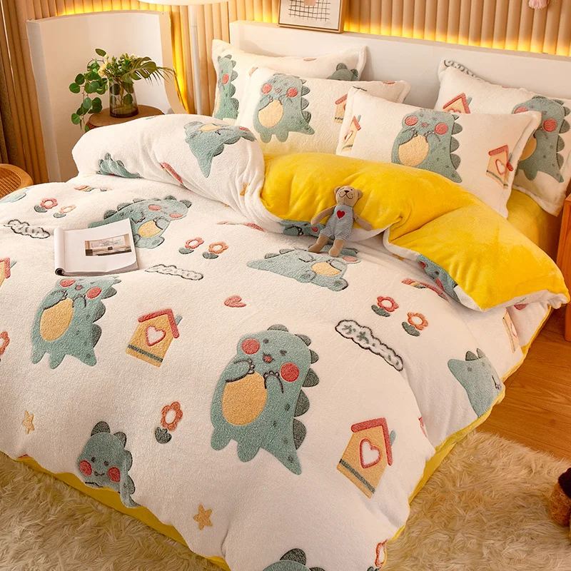 

Winter Flannel Duvet Cover 1pcs Soft Warm Coral Fleece Blanket Keep Warm Bed Quilt Covers 220x240 Wash bedding Home Textiles