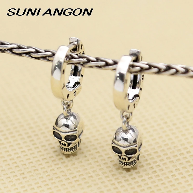 SUNIANGON 100% Серебро 925 пробы серьга с черепом кулон ювелирное изделие Ушная пряжкой