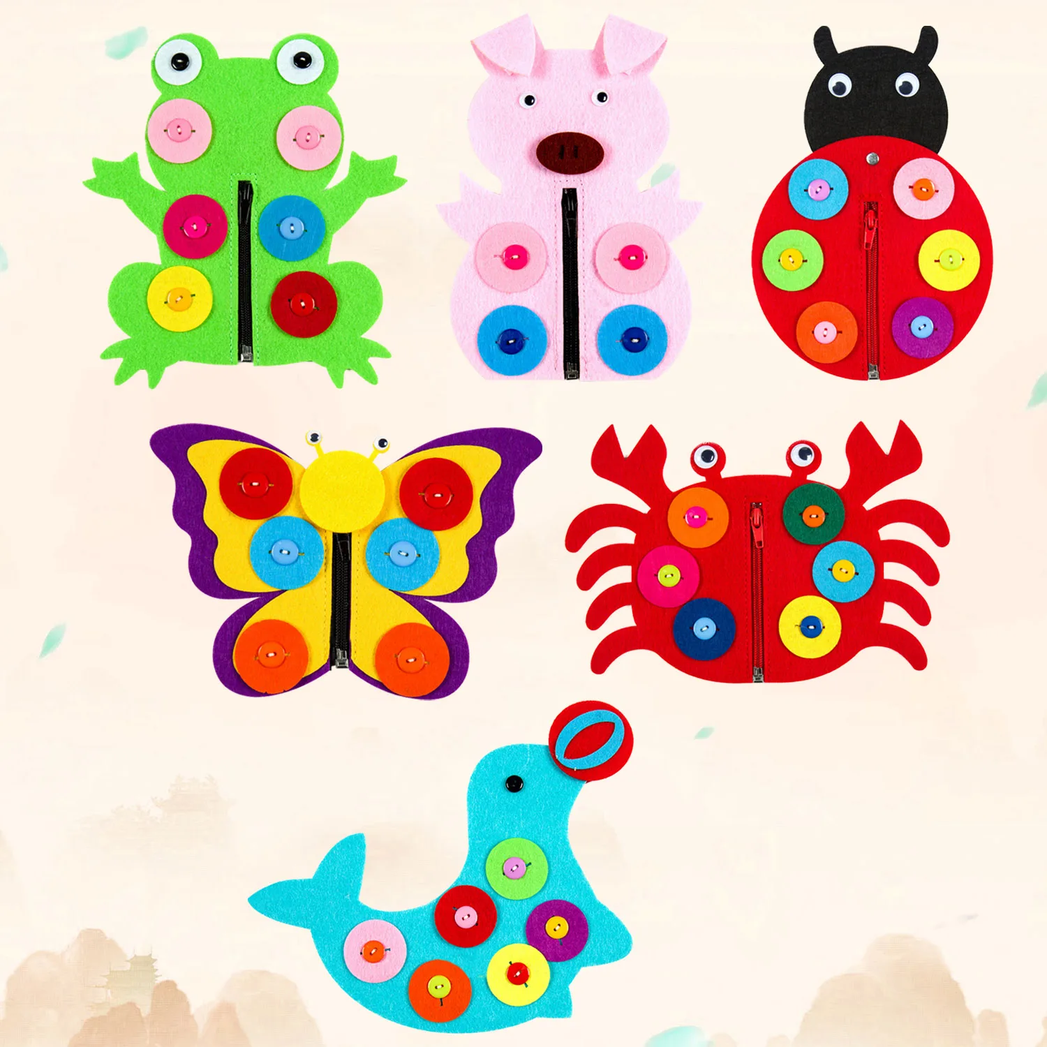 Детская ткань Монтессори с мультяшными животными сделай сам обучение одеванию