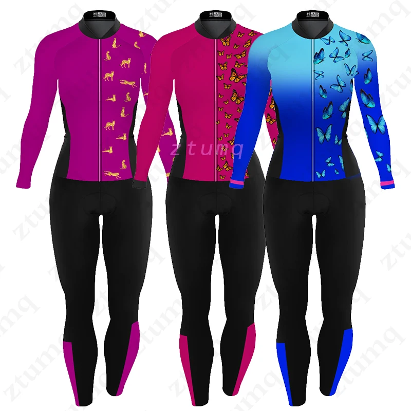 

Autumn Women's Cycling Little Monkey Jumpsuit Long Sleeve Triathlon Coverall Bicycle Jersey Bike MTB Sportwear Skinsuit Outfit