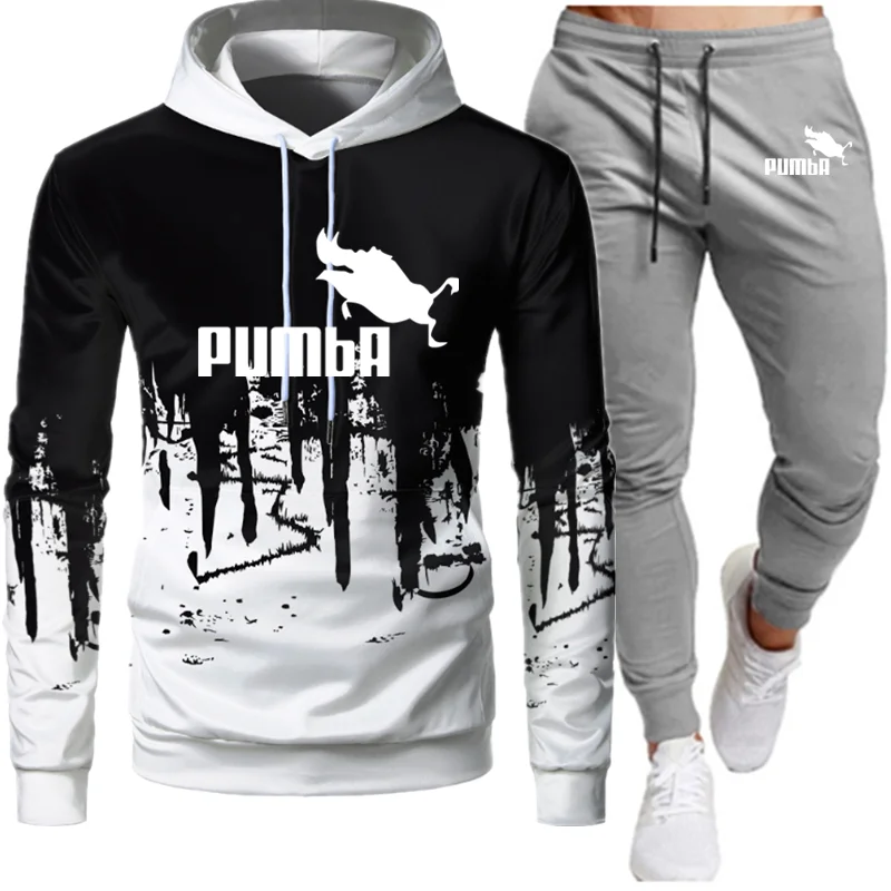 

2Pieces Sets Pumba Tracksuit Men Hooded Sweatshirt+pants Pullover Hoodie Sportwear Suit Ropa Hombre Casual Men Clothes Size 3XL