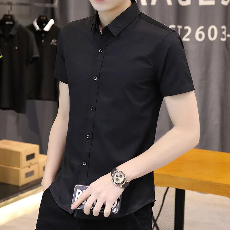 

Short sleeve shirt men's 2021 spring new men's white shirt pure color trendy men's inch shirt summer Korean jacket