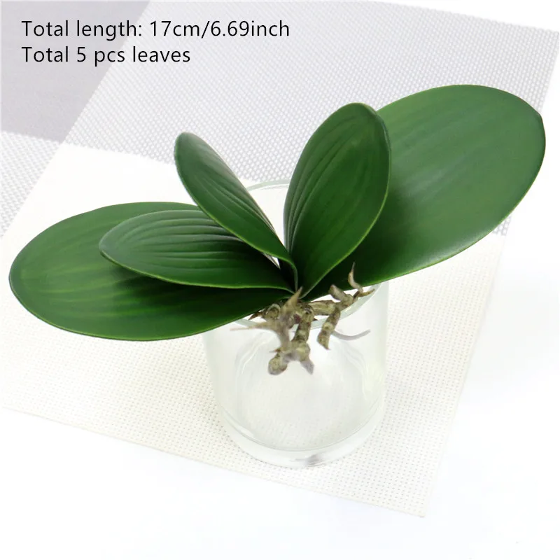 5 leaves 17cm 1 шт. Настоящий сенсорный Искусственный растительный лист phalaenopsis лист PU растение декоративный цветок материал вспомогательный лист домашний сад Рождественский Декор искусственные цветы тычинки цветов статуэтки - Цвет: 5 leaves 17cm