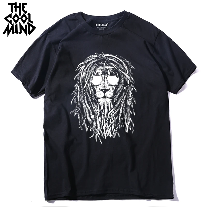 

COOLMIND QI0124A casual o-neck summer men Tshirt loose t-shirt tee shirt 100% cotton cool lion short sleeve men T shirt pthd