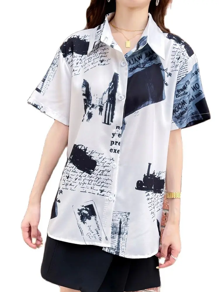 

Women's Blouses And Shirts Printed Summer Thin Section On The Chic Coat Short Sleeve Female Design Niche