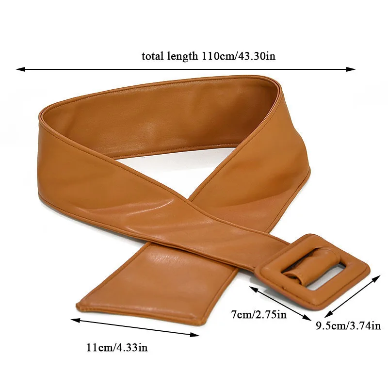 

PU Imitation Sheepskin Solid Color Leather Big Bow Cummerbund Simple All-match Rectangle Buckle Long Belt Women Wide Belt