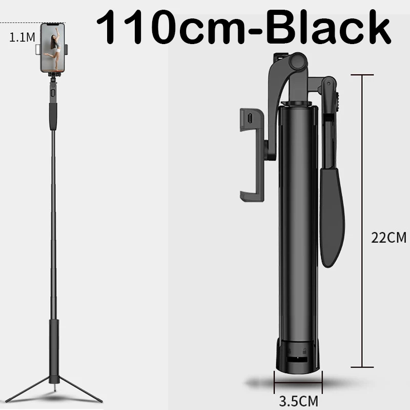 110cm-black Ручной карданный стабилизатор видео селфи палка Штатив для iPhone 11 huawei Bluetooth селфи палка заполняющий светильник для samsung Xiaomi - Цвет: 110cm-black