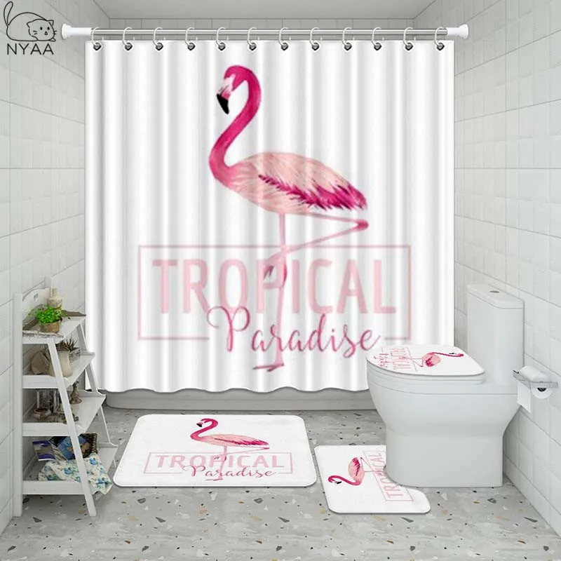 Vixm Animals Flamingo Bathroom Waterproof Shower Curtain Set Pedestal Rug Lid Carpet Toilet Cover Bath Mat | Дом и сад
