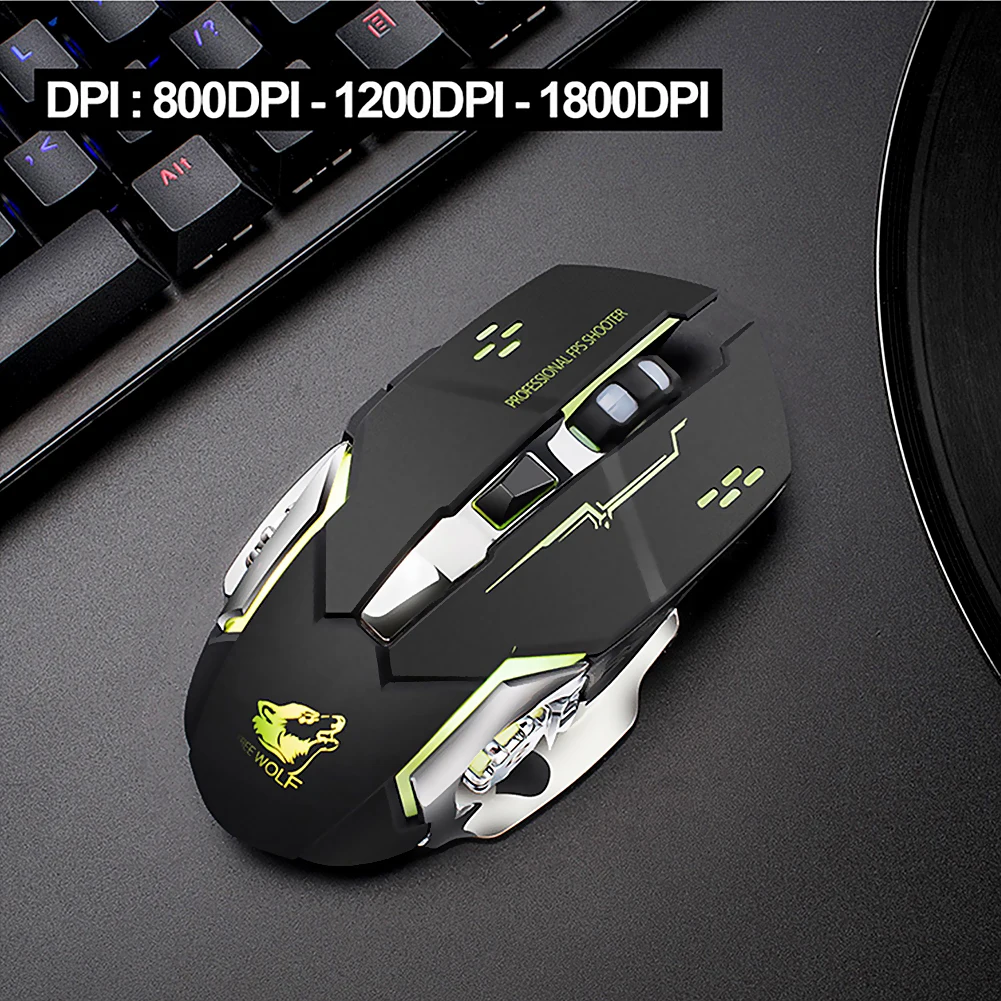 Беспроводная игровая мышь 2 4G 1800DPI с зарядкой бесшумная Механическая подсветкой