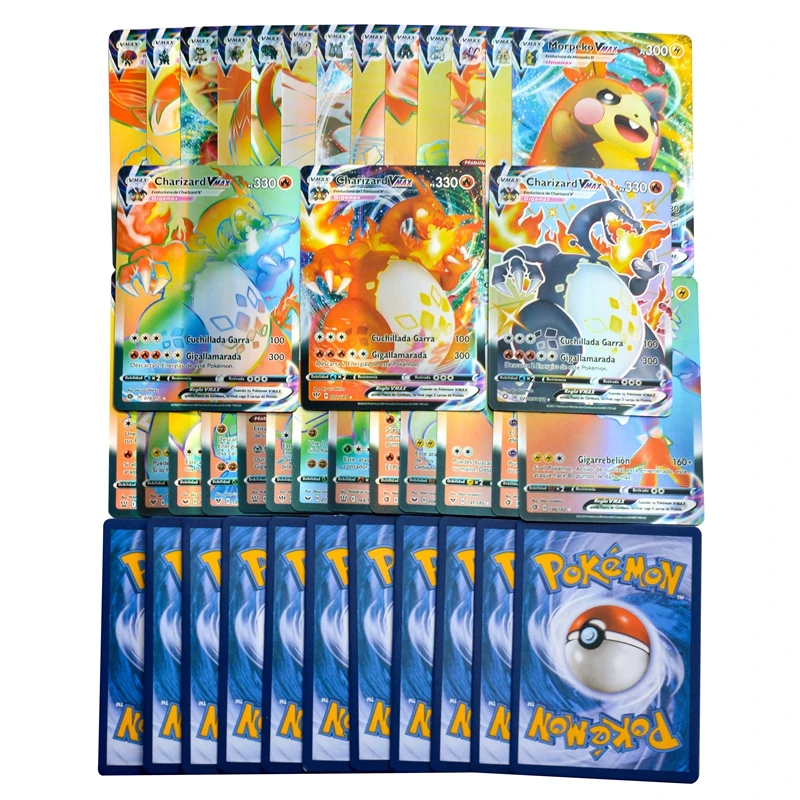 

100Pcs VMAX Spanish Card Pokmon Animation Peripheral Game Card Pokemon Battle Solitaire Toy Type Does Not Repeat