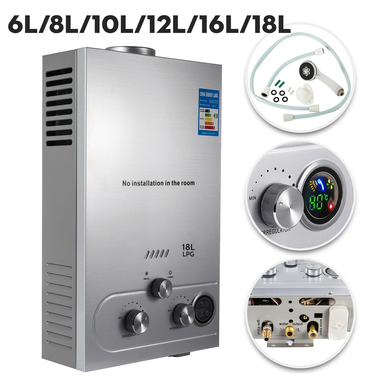

6-18L Propane Gas LPG Tankless Hot Water Heater On-Demand Boiler Shower Kit For Camping Home RV Caravan New 2022