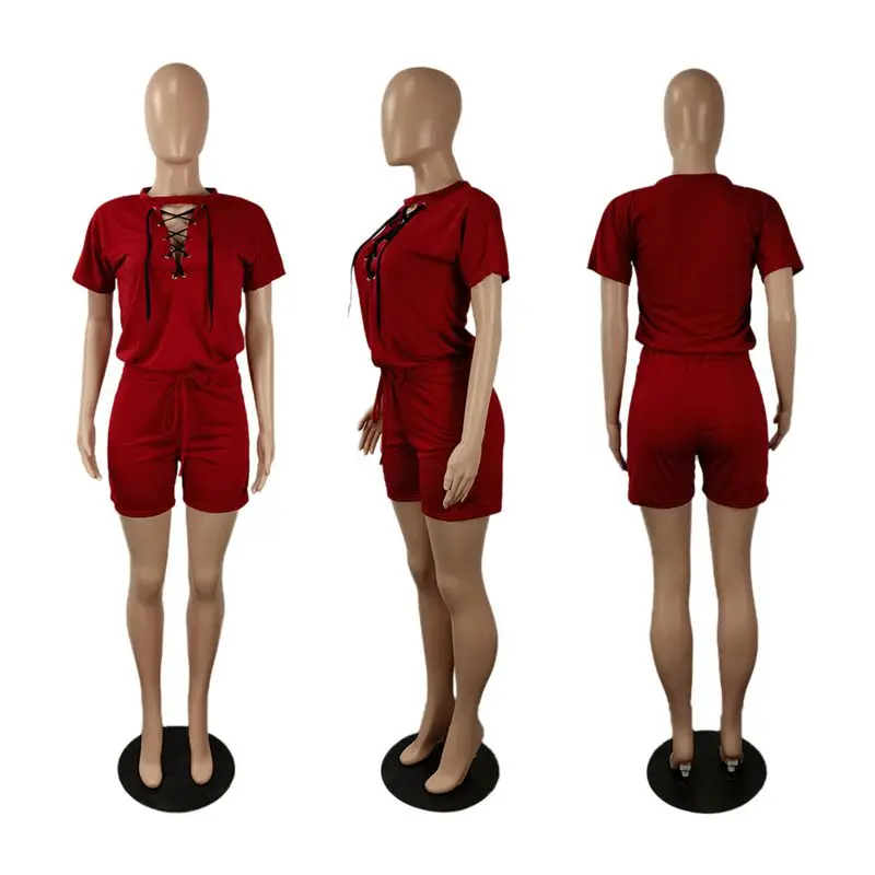 

ZOOEFFBB Plus Size Two Piece Set Loose Loungewear Bandage Top and Biker Shorts Outfits Matching Sets for Women Summer Clothes