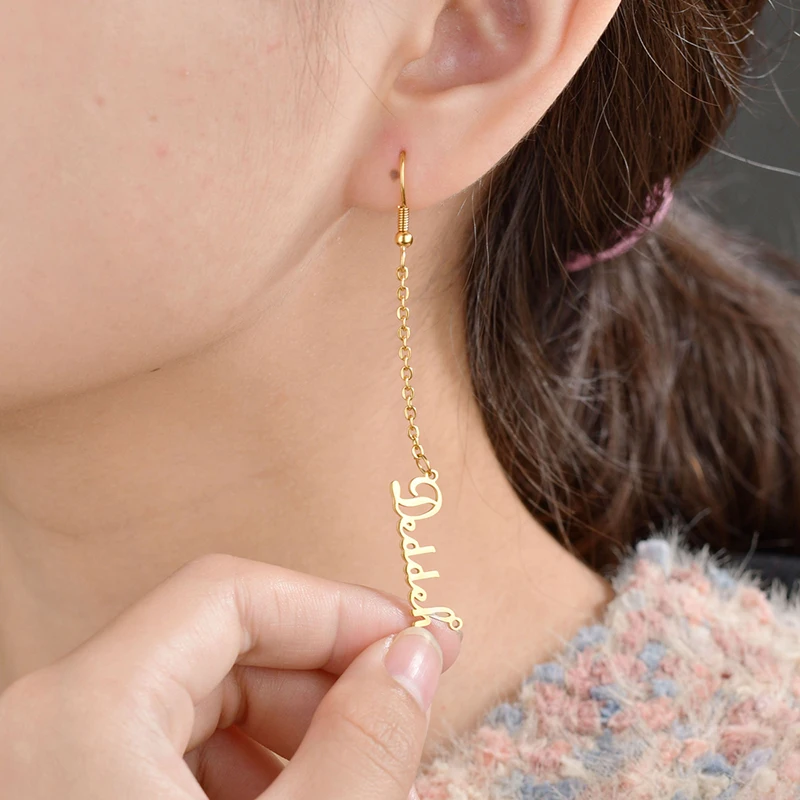 UZone New Fashion Stainless Steel Custom Name Drop Earrings Personalized Letter Dangle For Women Birthday Gift Jewelry | Украшения и