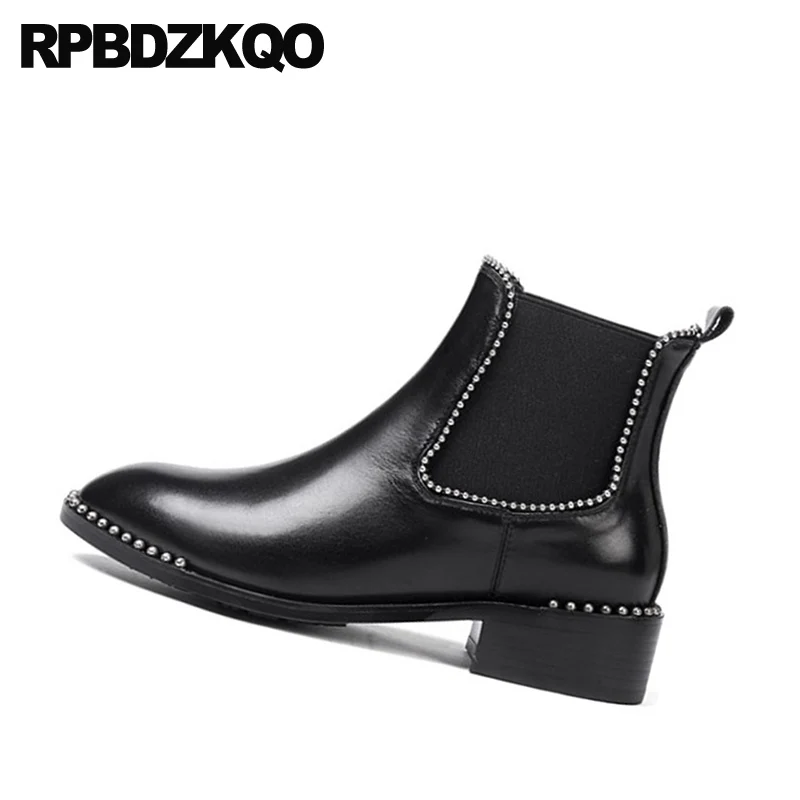 Черные Дизайнерские ботильоны челси на высоком каблуке с металлическими