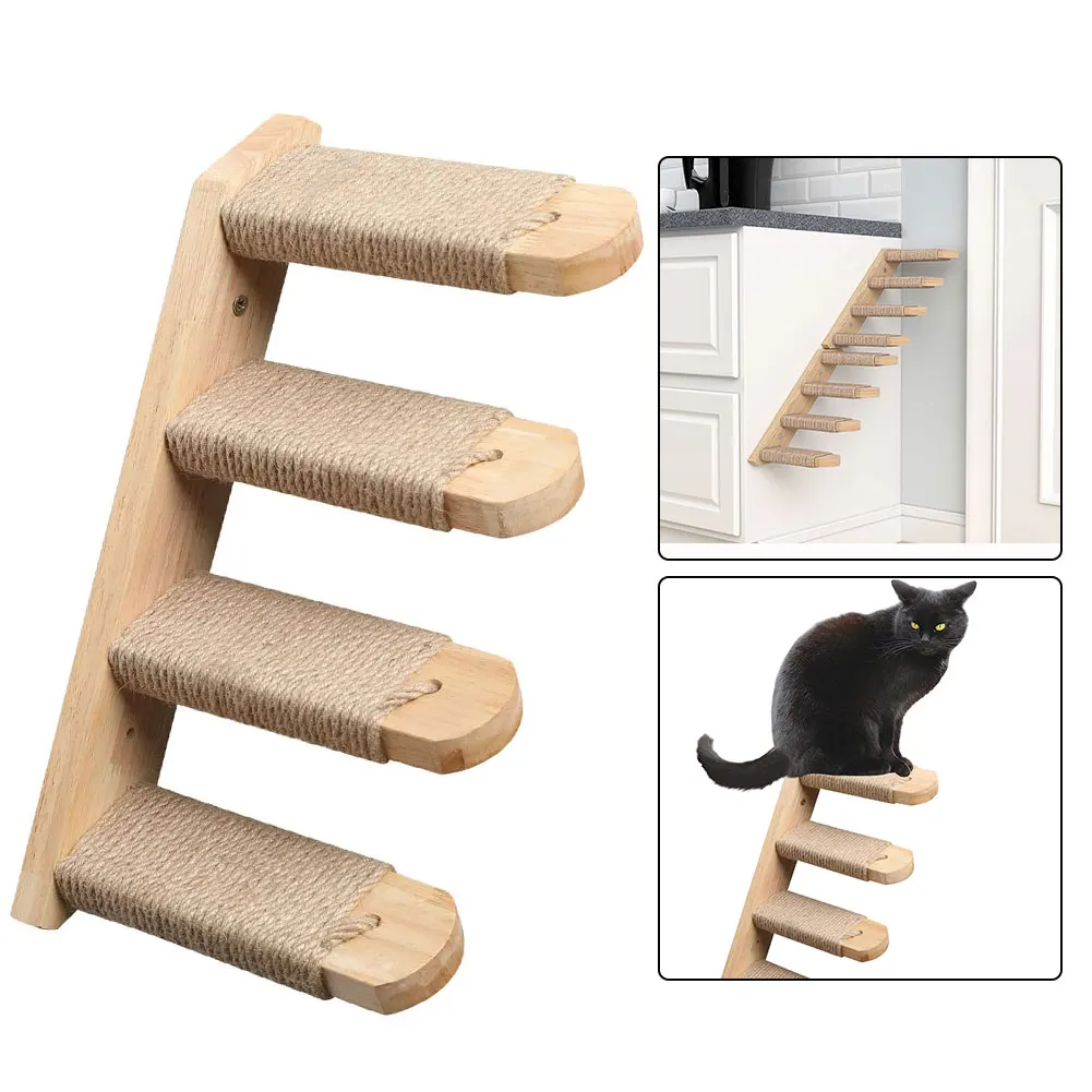 

Wall-Mounted Cat Hammock Bed Pet Furniture Kitten Wall Shelf Set Cat Perch Wooden Scratching Climbing Post Cat Tree House Toy