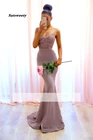 Недорогие Платья для подружек невесты до 50, длинные платья с юбкой-годе на тонких бретелях, кружевными бусинами и открытой спиной для свадебной вечеринки