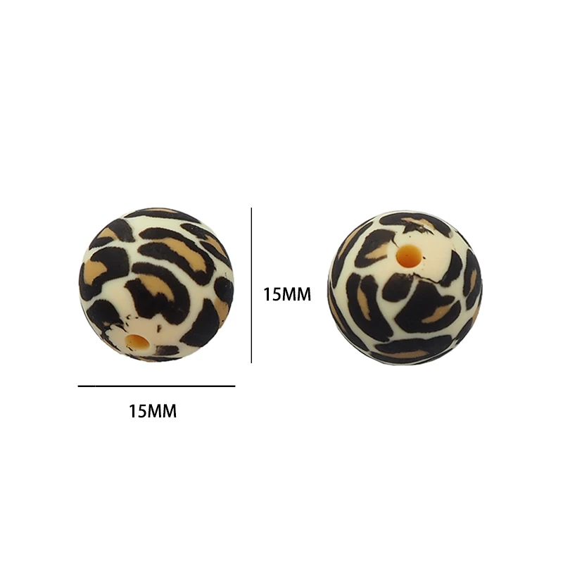 Chenkai-Cuentas de silicona con estampado de leopardo para beb&eacute;, abalorios de forma redonda para dentici&oacute;n, sin BPA, accesorios sensoriales para juguete de mascar, 15MM, 10 Uds.-3
