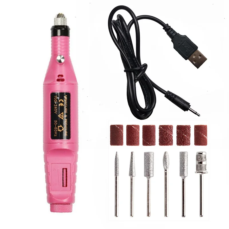 Rose 1 Набор, 5 В, USB, одна, низкая скорость, электрическая дрель для ногтей, машинка для маникюра, пилка для дизайна ногтей, сверла для ногтей, инструмент, аппарат для педикюра - Цвет: Rose