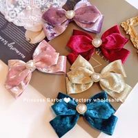 2021 winter velvet bowknot barrettes solid big bow pearl hair clips korean ponytail clips hairgrip for women hair accessories