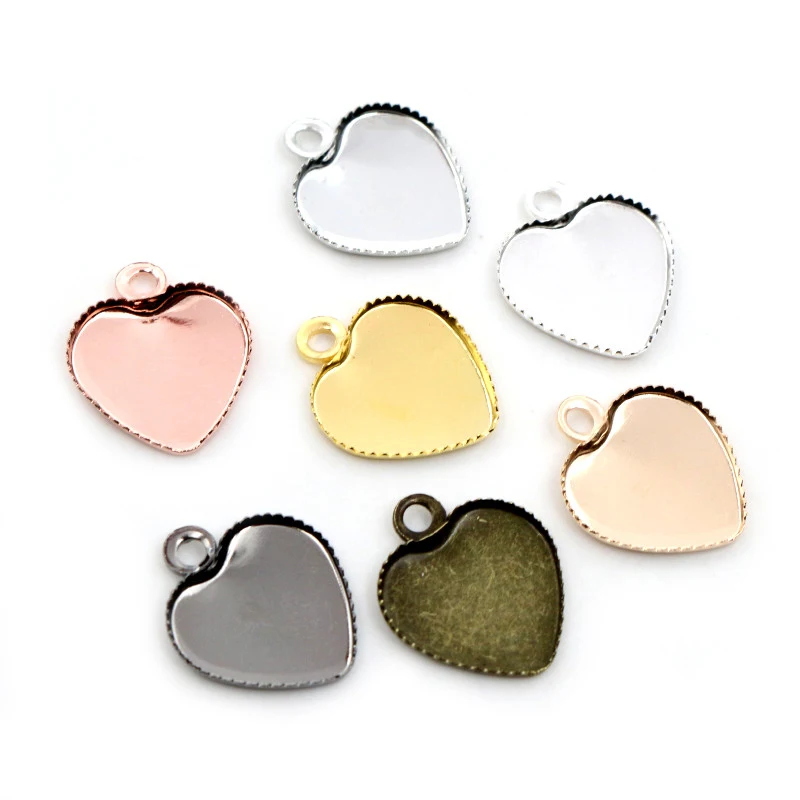 30pcs 12mm Stainless Iron Material Heart Blank Base Setting Fit Cabochon Pendant Bezel Trays DIY Jewelry Findings - купить по