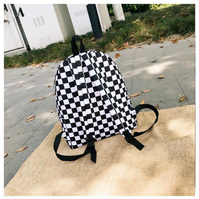 Женский и мужской рюкзак в клетку GOUSTER черный для подростков школьная сумка