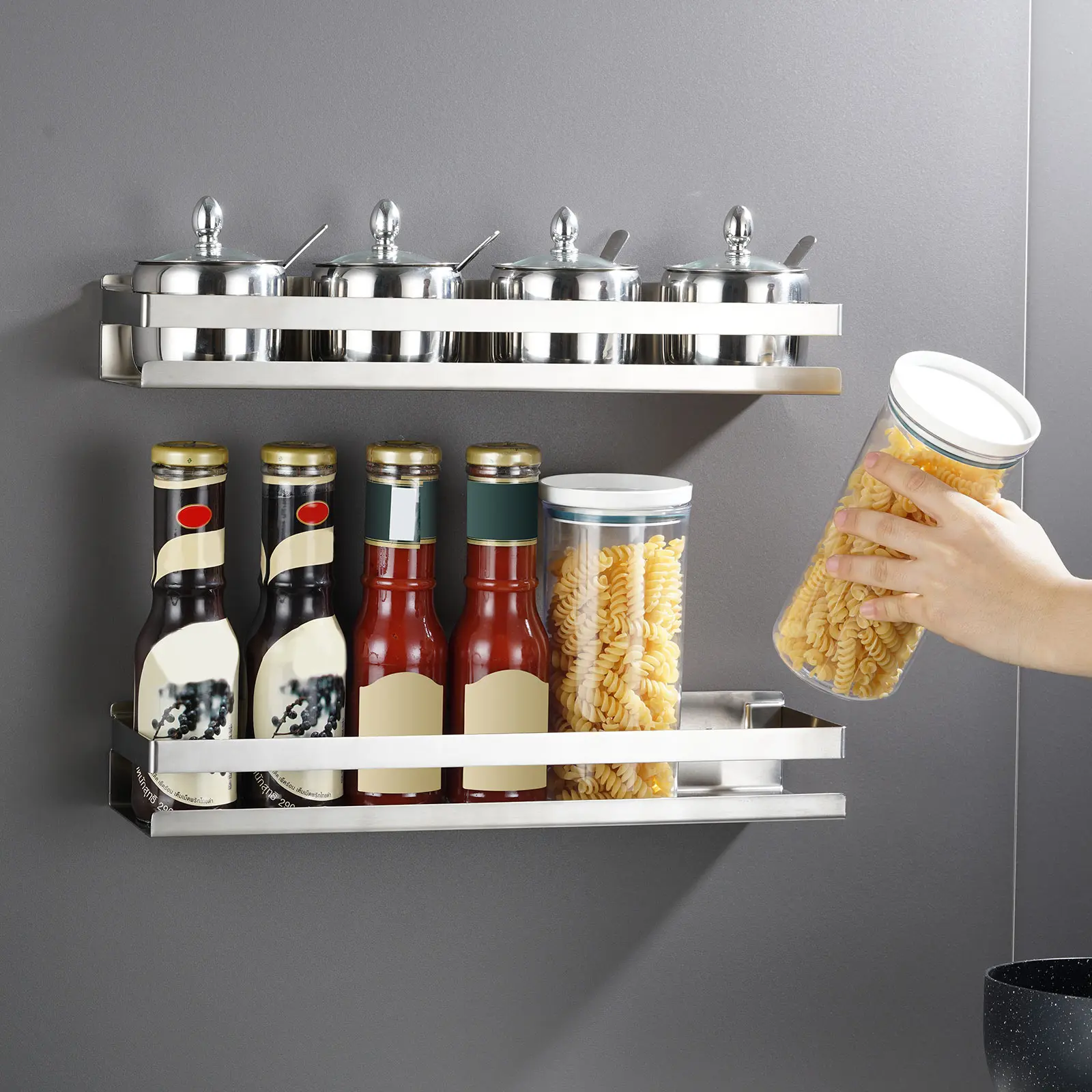

Кухонная полка, органайзер, настенный стеллаж для хранения специй, алюминиевая вешалка для посуды, аксессуары