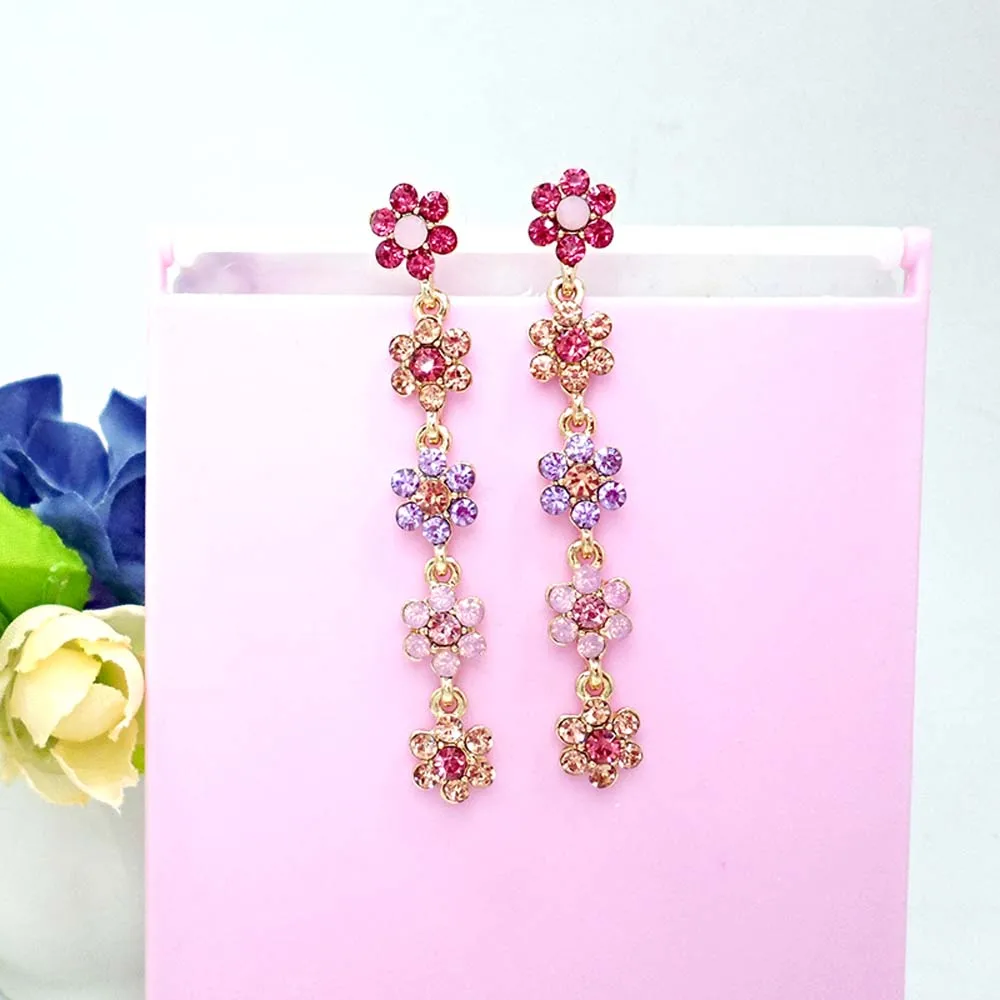 Блестящие цветные цветочные серьги с кристаллами в стиле ретро женские длинные