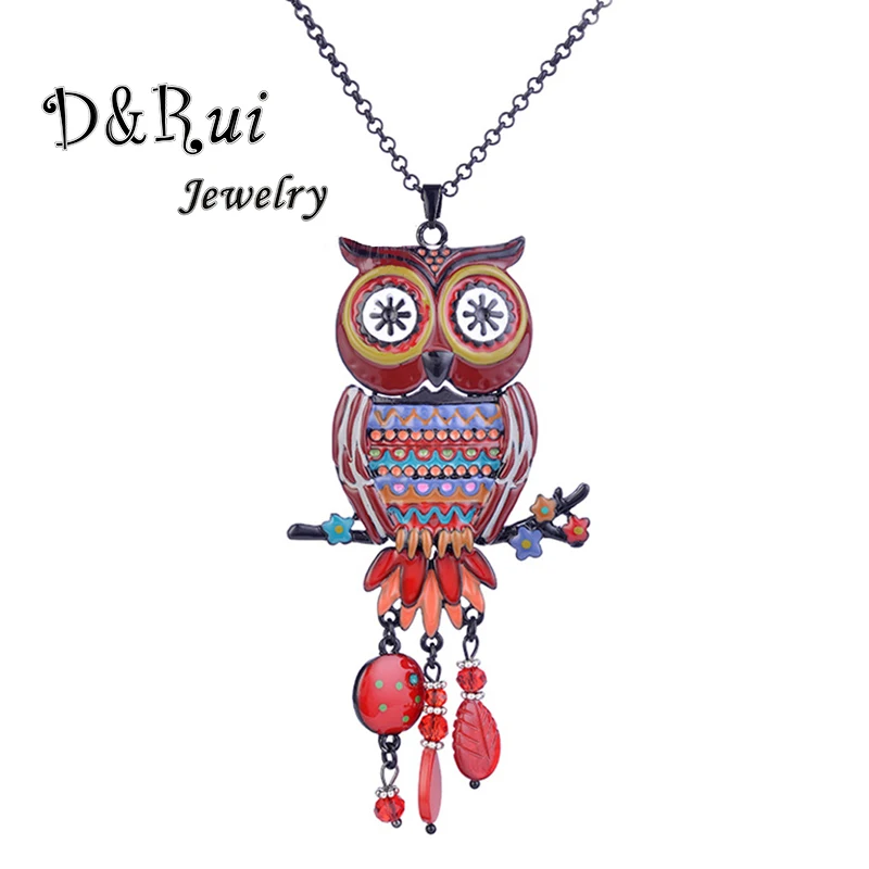Женское Ожерелье с эмалью D & Rui красная цепочка подвеской в виде совы кристаллами