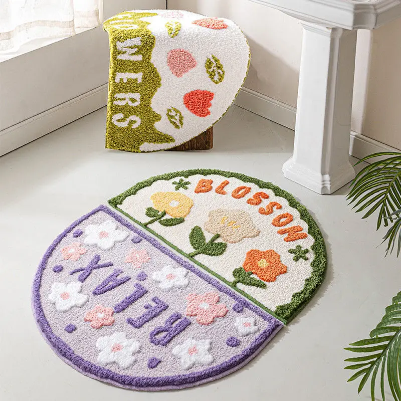 

Simple Semicircular Absorbent Bathroom Floor Mat Thick Non-slip Carpet Bathroom Toilet Door Mat Toilet Rug Bathroom Decoration