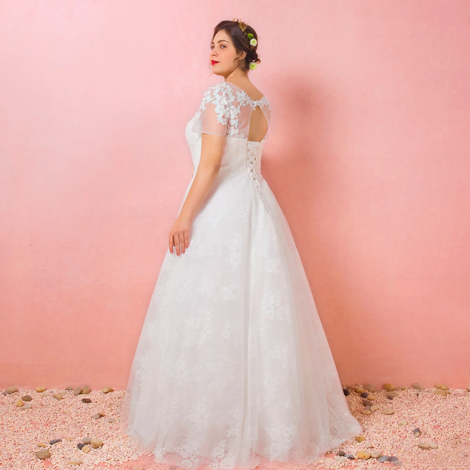 Роскошное белое Тюлевое кружевное свадебное платье размера плюс ТРАПЕЦИЕВИДНОЕ