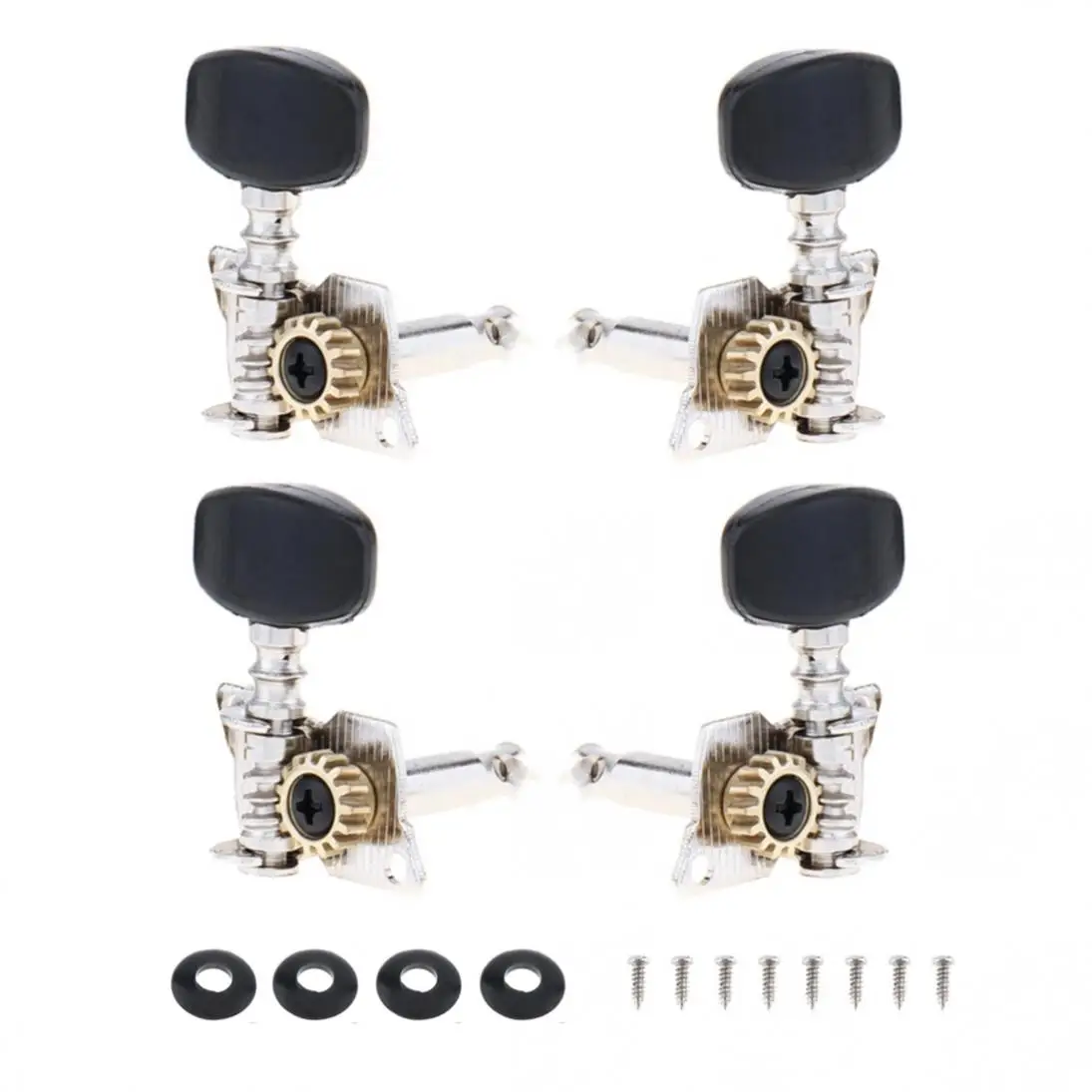 

4pcs Black & Silver Ukulele Black Tuning Pegs 2R+2L Steel Machine Heads Tuners for 21 / 23 / 26 Inch Ukulele
