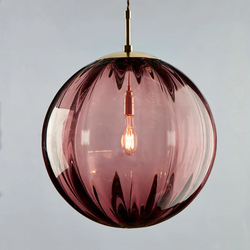 Modern Simple Glass Single Head Hanging Lamp Colorful Creative Individual Designer Pednant Lights Living Room Bedrom Bar Hall - Цвет корпуса: Purple Dia20cm