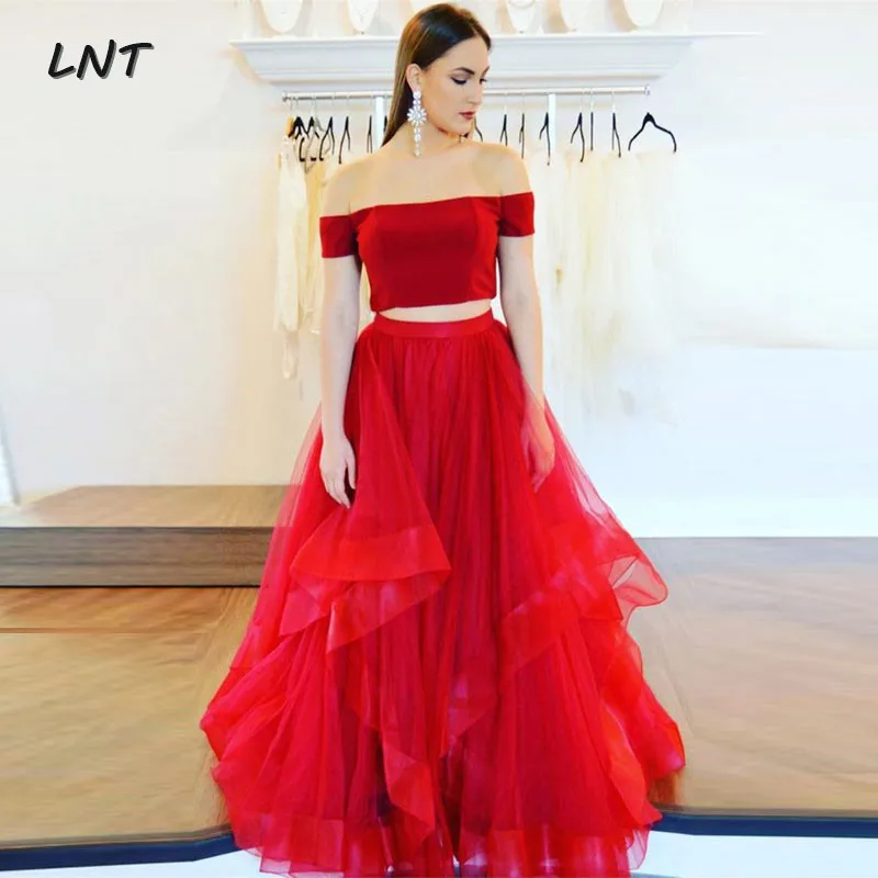 Темно красные платья для выпускного вечера из 2 частей трапециевидные тюлевые