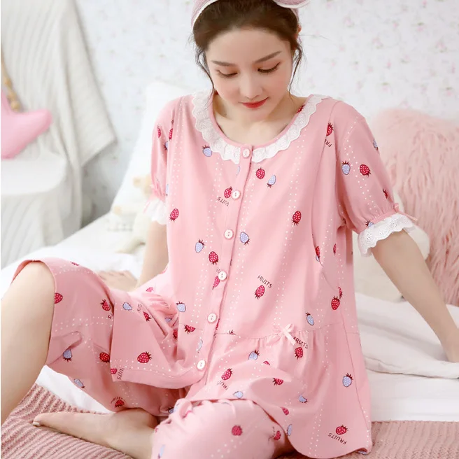 Breastfeeding Pregnant Set Women's Pajamas Summer Thin Postpartum Pure Cotton Confinement Clothes Short-Sleeved Nursing Clothes