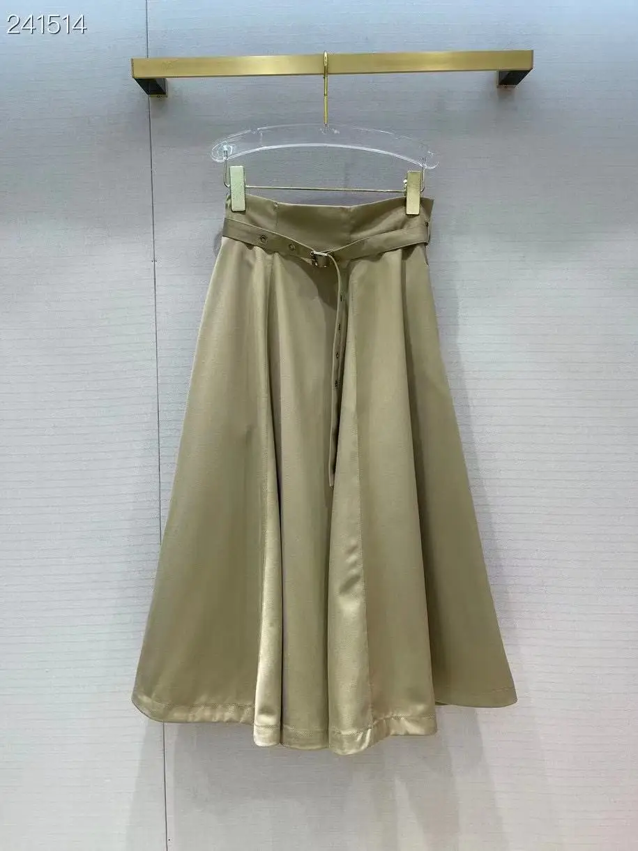 

2021 New Runway Designer Autumn Midi Skirt Women's Elegant Solid Belt Vintage Ladies Hot Sale Cotton Skirt Female