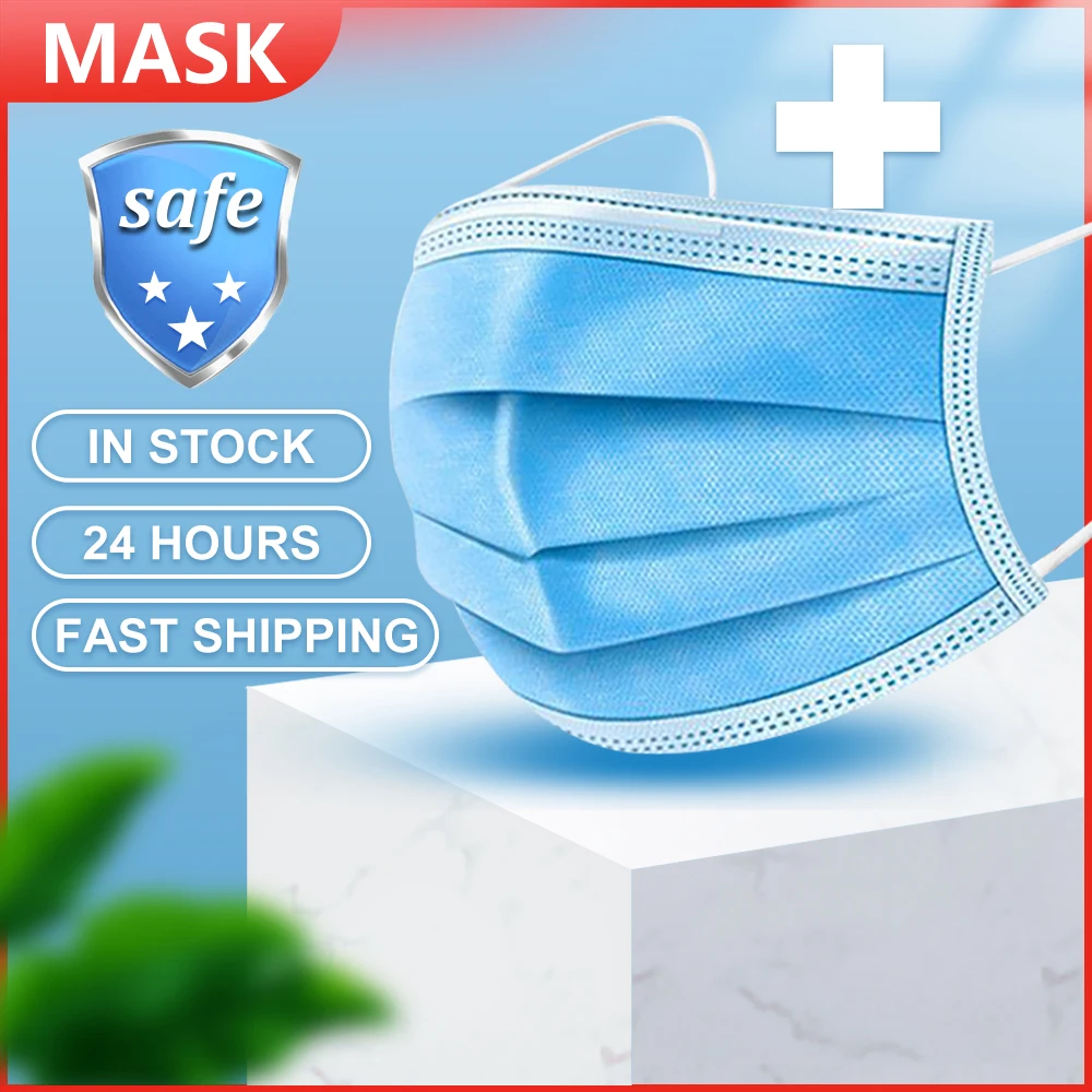 Маска для лица трехслойная Нетканая одноразовая 100 шт. | Безопасность и защита