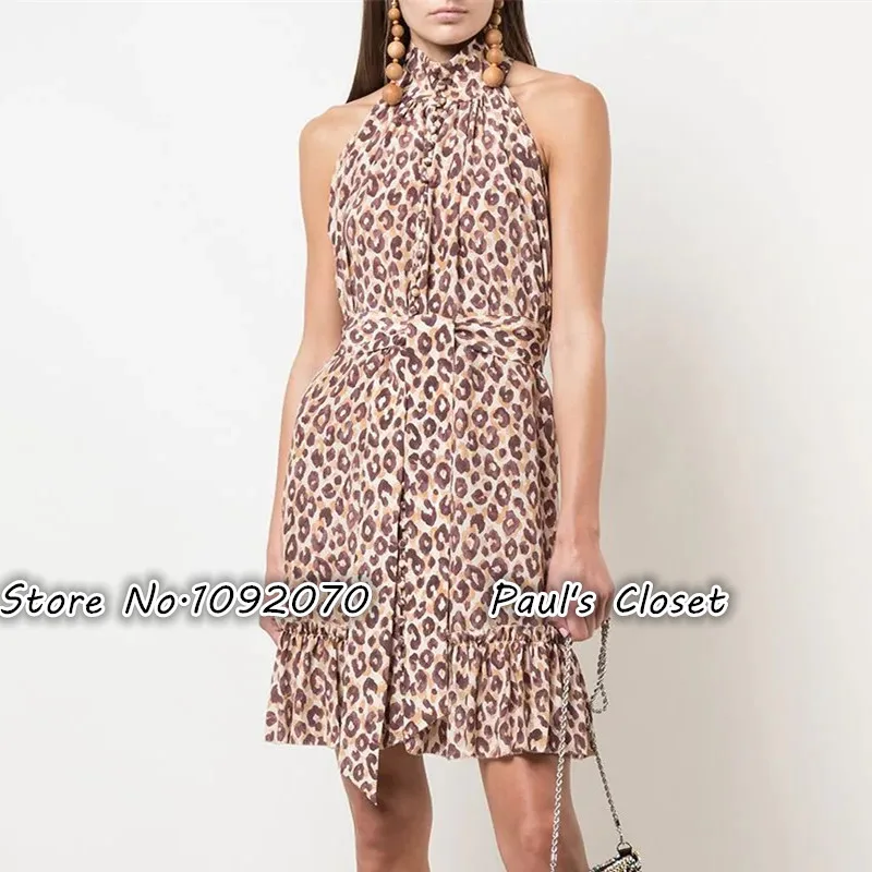 Женское шелковое мини платье без рукавов с леопардовым принтом LILYPAUL| |
