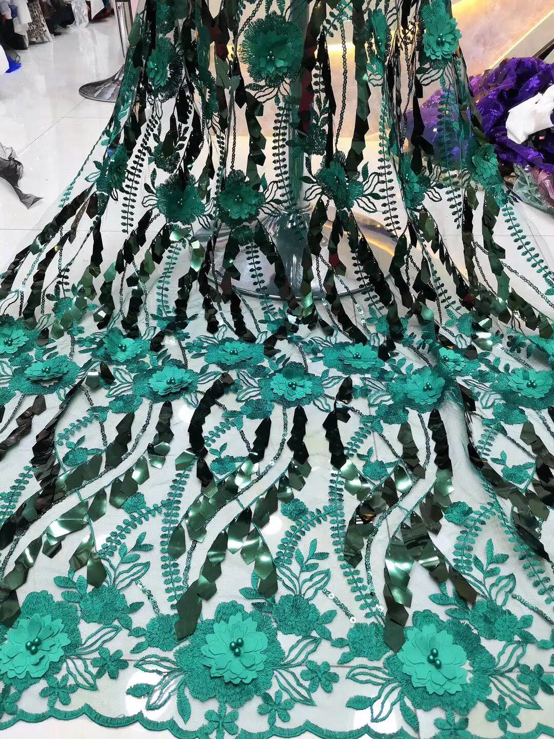 

African Lace fabric High Quality Nigerian 3D beaded Lace Fabric Purple 2020 French Net Lace Fabric With sequins for Dress FJ3288