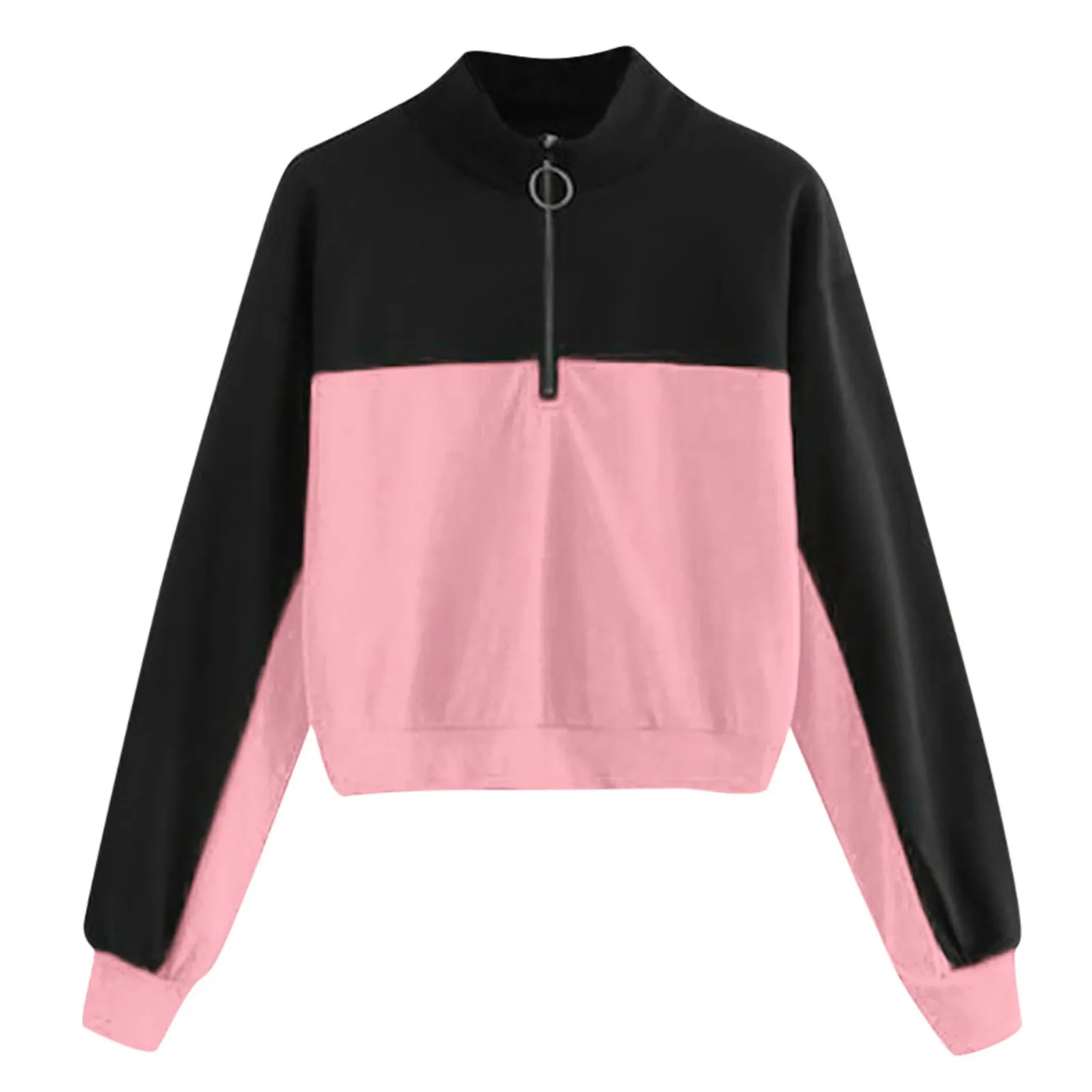 2021 Popular Zipper Las Mujeres Sweetshirts Crop Top Patchwork Red Pullover Top Women Long Sleeve Patchwork Толстовка Женская