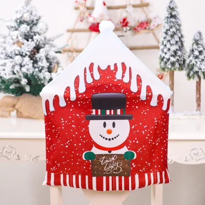 

Christmas New Printing Chair Cover Cartoon Old Man Snowman Stool Cover Christmas Hat Home Decoration