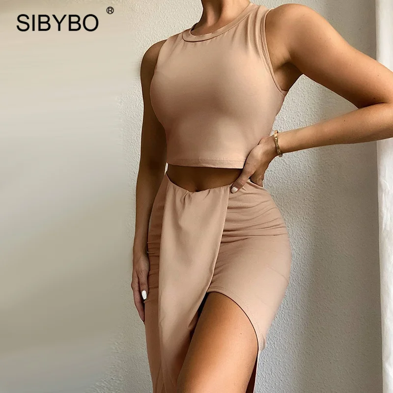 Женский комплект из двух предметов SIBYBO летний укороченный топ без рукавов