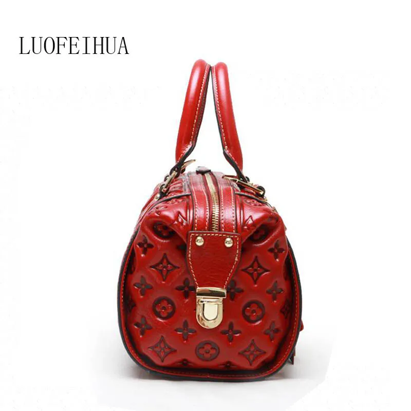 Genuine Leather women bags for 2019 new national wind layer leather handbag Embossed shoulder bag pillow | Багаж и сумки