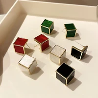 fashion metal geometric square earrings for women girls black white green red colors stud earrings korean paired jewelry gifts