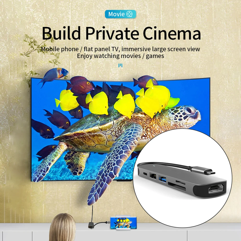 

USB C Hub 6 in 1 USB Type C Hub with 4K HDMI Output USB 3.0 USB 2.0 Port 60W USB C PD Charging TF Card Reader Multiport