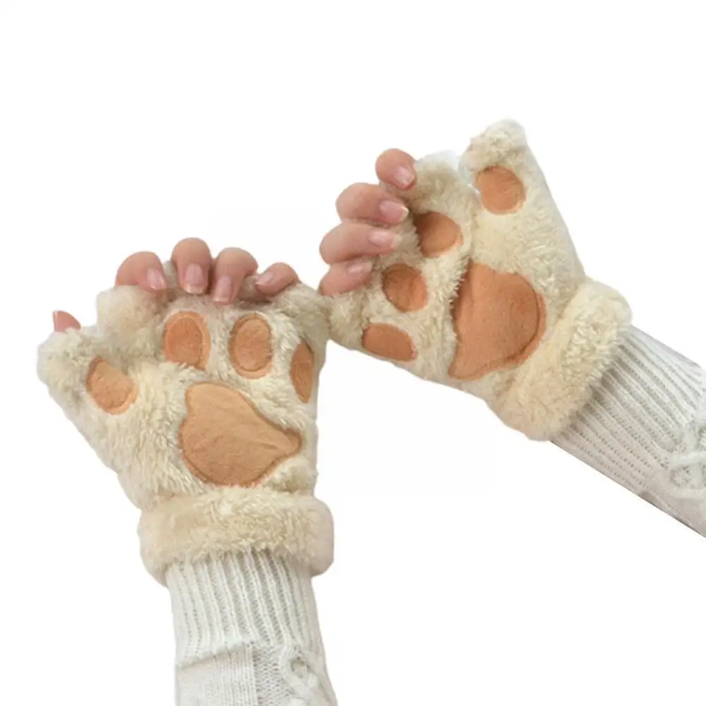 1 пара зимние женские перчатки плюшевые с кошачьими лапами и медведем