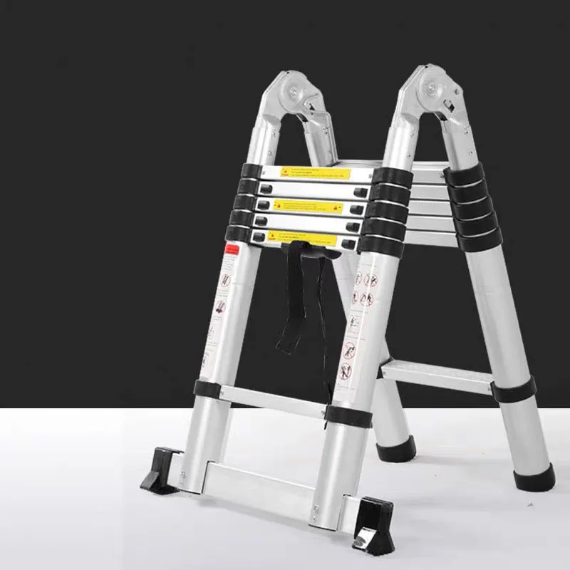 Portable Telescopic Ladder With Board 3.8m Multipurpose Thickening Aluminum Alloy Folding Stairs One Ladder Word