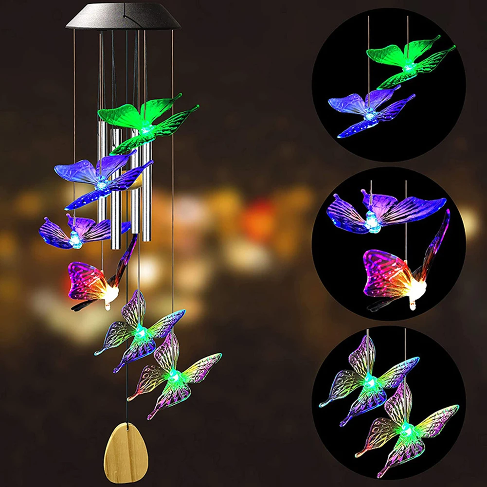 

LED Solar Wind Chimes Color Changing Butterfly Hanging Light Home Garden Decoration Waterproof Outdoor Windchime Hanging Lamp