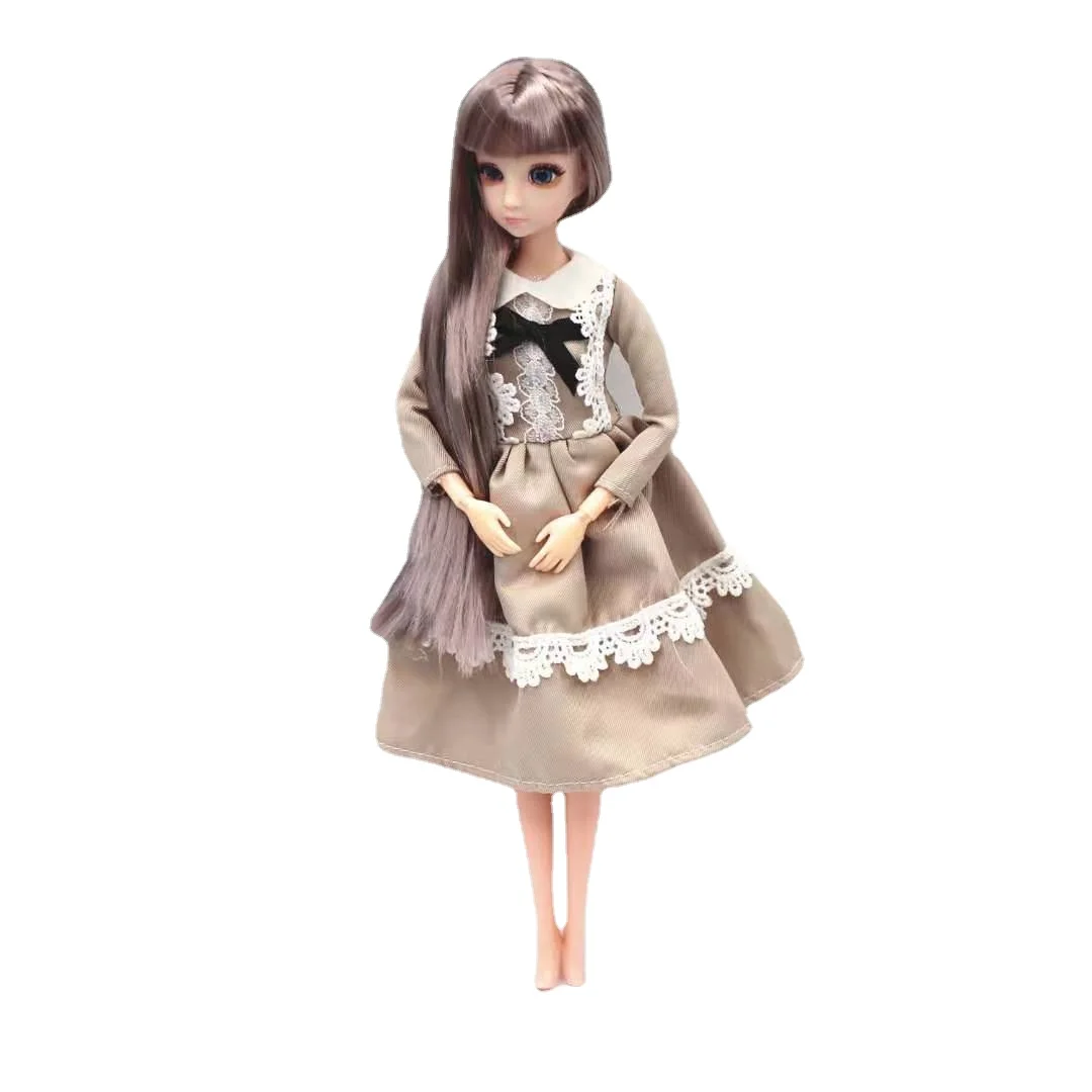 

1/6 BJD Clothes Fashion Long Sleeve Khaki Lolita Bowknot Princess Doll Dress Gown for Barbie Doll Clothes Outfit Dolls Accessory